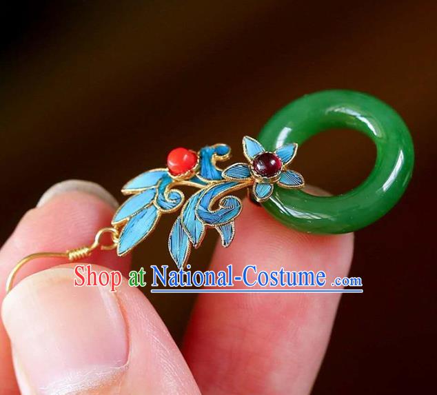 Handmade China Jade Peace Buckle Eardrop Accessories Traditional Jewelry Cheongsam Garnet Earrings