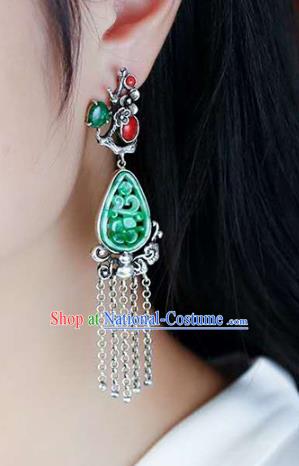 Handmade China Silver Plum Eardrop Accessories Traditional Jade Jewelry National Cheongsam Tassel Earrings