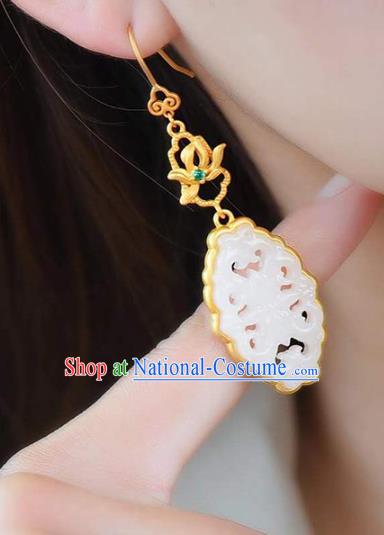 Handmade China Golden Eardrop Accessories Traditional Wedding Jewelry National Cheongsam Jade Earrings