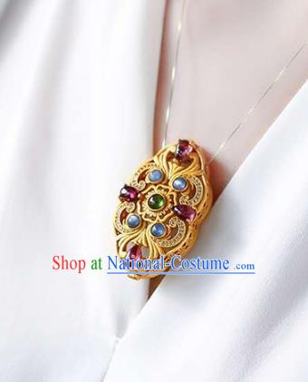 Chinese Classical Gems Necklace Accessories Handmade National Golden Sachet Pendant