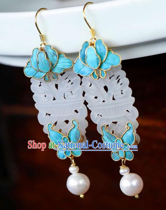 Handmade China National Cheongsam Earrings Jewelry Traditional Jade Eardrop Accessories