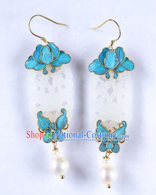 Handmade China National Cheongsam Earrings Jewelry Traditional Jade Eardrop Accessories