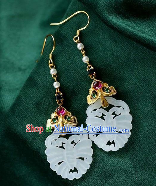 Handmade China Traditional Jade Butterfly Eardrop Accessories Cheongsam Earrings National Jewelry