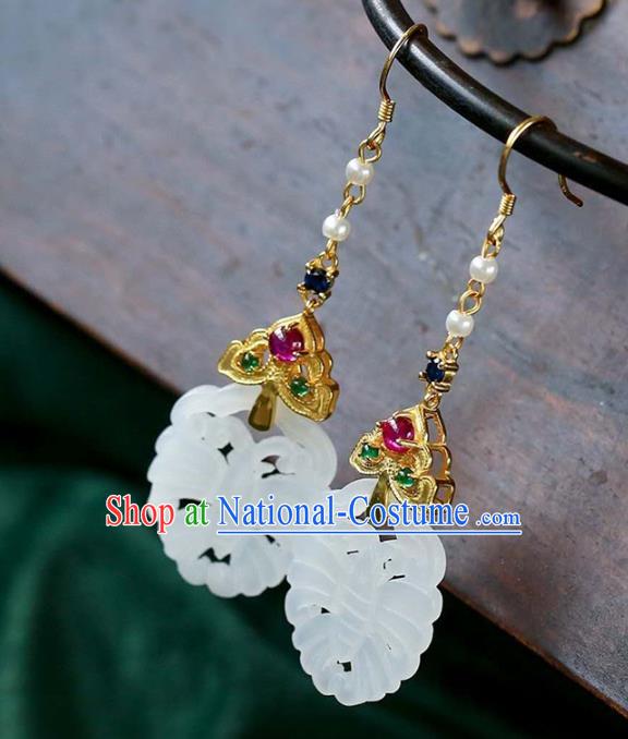 Handmade China Traditional Jade Butterfly Eardrop Accessories Cheongsam Earrings National Jewelry