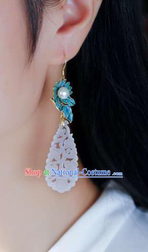 Handmade China National Jade Jewelry Cheongsam Pearl Earrings Traditional Eardrop Accessories