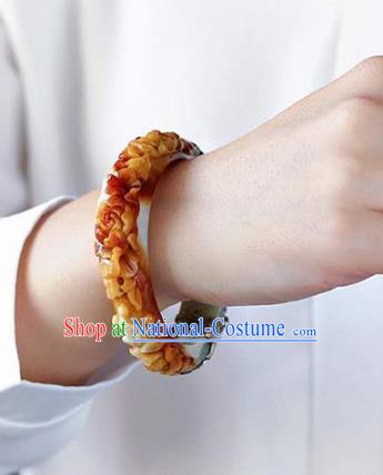 China Handmade Jade Carving Bracelet Traditional Jewelry Accessories National Silver Bangle