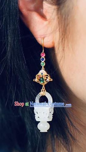 Handmade China Traditional Jade Basket Eardrop National Jewelry Accessories Cheongsam Gems Earrings