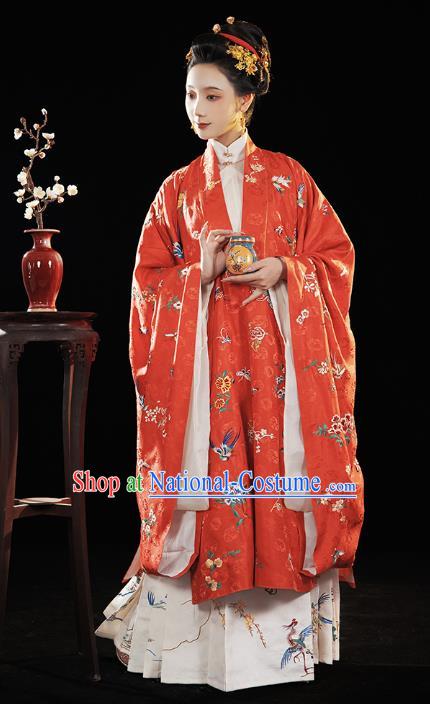 China Ancient Imperial Countess Red Hanfu Costumes Traditional Ming Dynasty Historical Clothing Complete Set