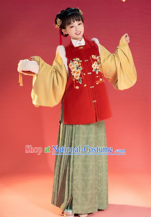 China Traditional Ming Dynasty Young Lady Historical Clothing Ancient Patrician Beauty Winter Hanfu Costume