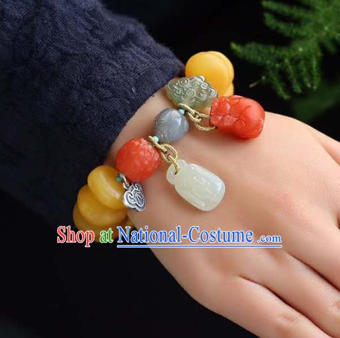 China Handmade Beeswax Bracelet Traditional Jewelry Accessories National Agate Carving Bangle