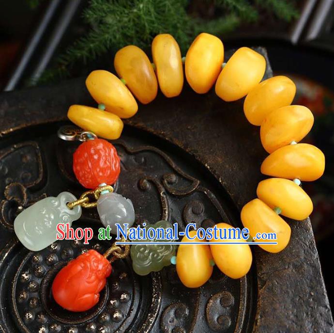 China Handmade Beeswax Bracelet Traditional Jewelry Accessories National Agate Carving Bangle