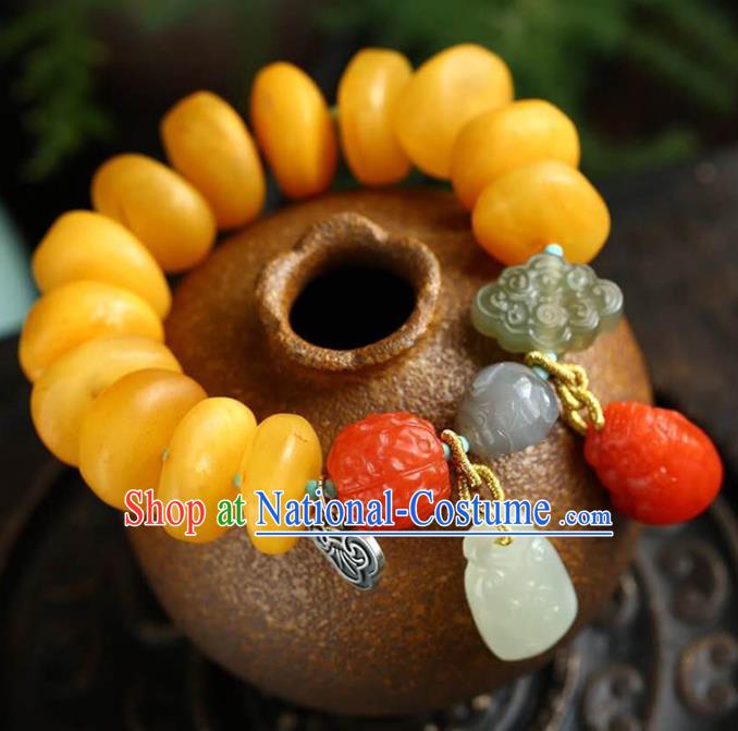 China Handmade Beeswax Bracelet Traditional Jewelry Accessories National Agate Carving Bangle