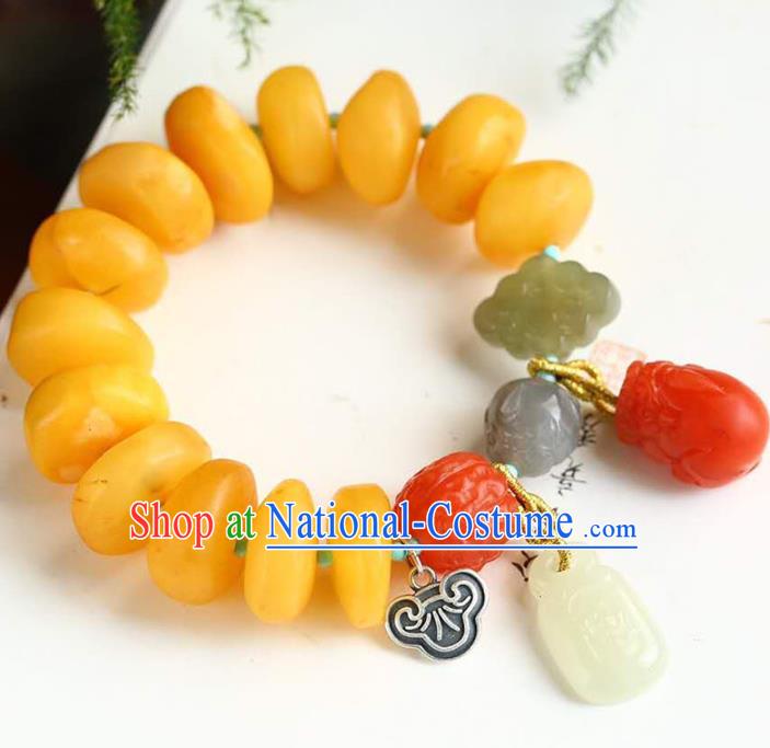 China Handmade Beeswax Bracelet Traditional Jewelry Accessories National Agate Carving Bangle