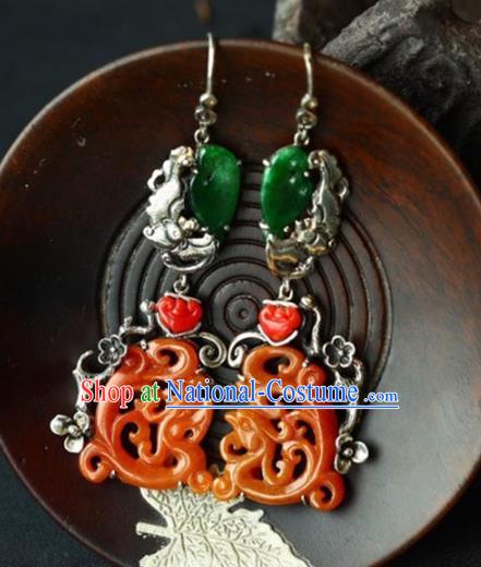 Handmade China Cheongsam Eardrop Accessories Traditional Jewelry National Jade Phoenix Earrings