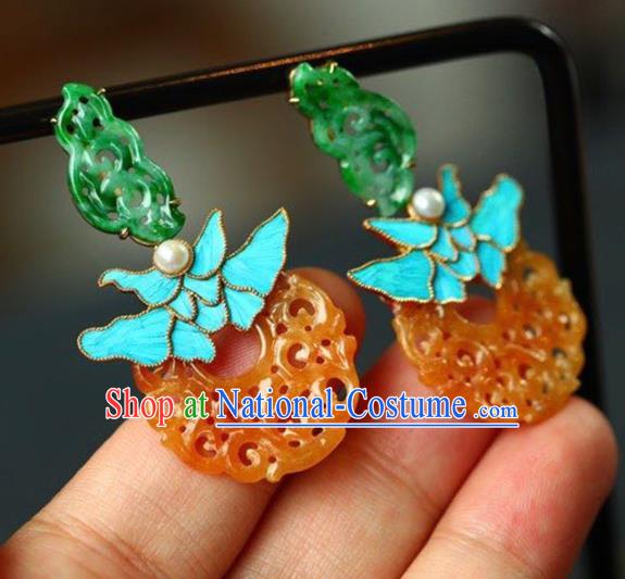 Handmade China Traditional Jade Jewelry Cheongsam Eardrop Accessories National Jadeite Earrings