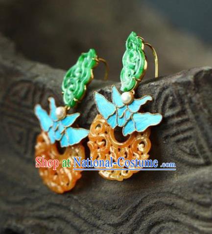 Handmade China Traditional Jade Jewelry Cheongsam Eardrop Accessories National Jadeite Earrings