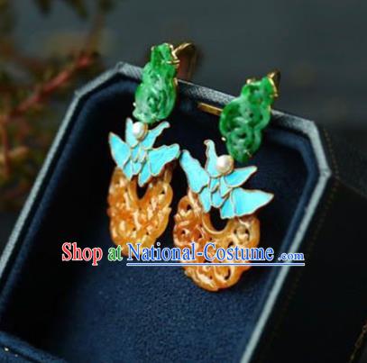 Handmade China Traditional Jade Jewelry Cheongsam Eardrop Accessories National Jadeite Earrings