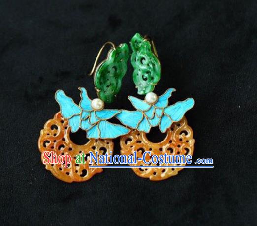 Handmade China Traditional Jade Jewelry Cheongsam Eardrop Accessories National Jadeite Earrings