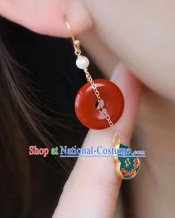 Handmade China National Enamel Gourd Earrings Traditional Jewelry Cheongsam Agate Peace Buckle Eardrop Accessories