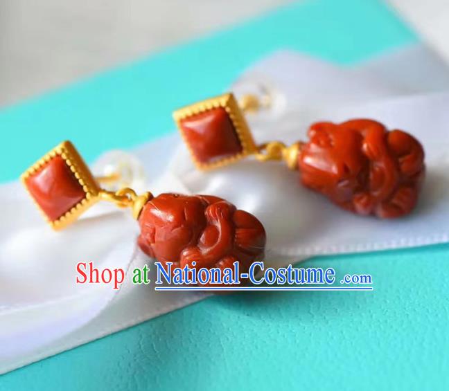 Handmade China National Earrings Traditional Jewelry Accessories Cheongsam Agate Eardrop