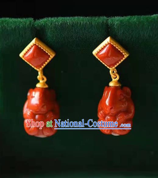 Handmade China National Earrings Traditional Jewelry Accessories Cheongsam Agate Eardrop