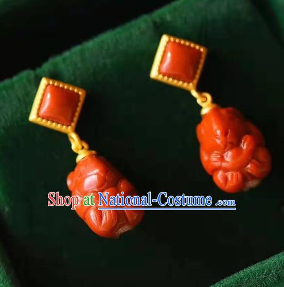 Handmade China National Earrings Traditional Jewelry Accessories Cheongsam Agate Eardrop