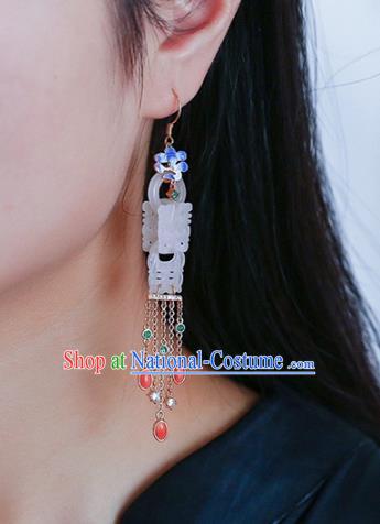 Handmade China National Tassel Earrings Traditional Blueing Jewelry Accessories Cheongsam Jade Eardrop