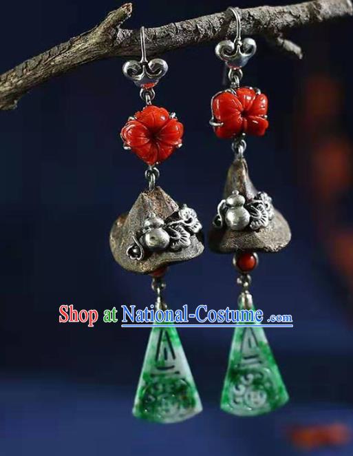 Handmade China Eaglewood Eardrop Jewelry Traditional Cheongsam Jade Accessories National Silver Gourd Earrings