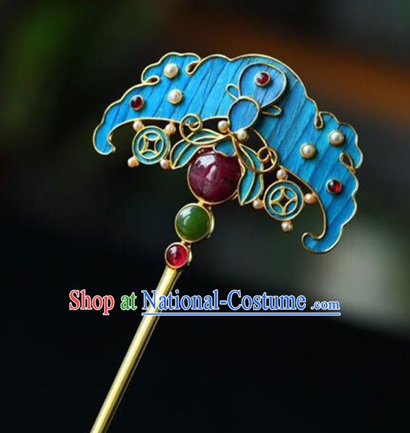 Chinese Handmade Qing Dynasty Court Accessories Traditional Ancient Empress Ruby Hairpin Jewelry