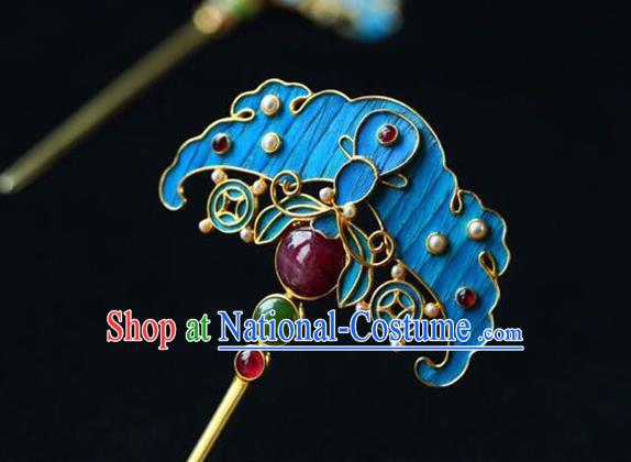 Chinese Handmade Qing Dynasty Court Accessories Traditional Ancient Empress Ruby Hairpin Jewelry