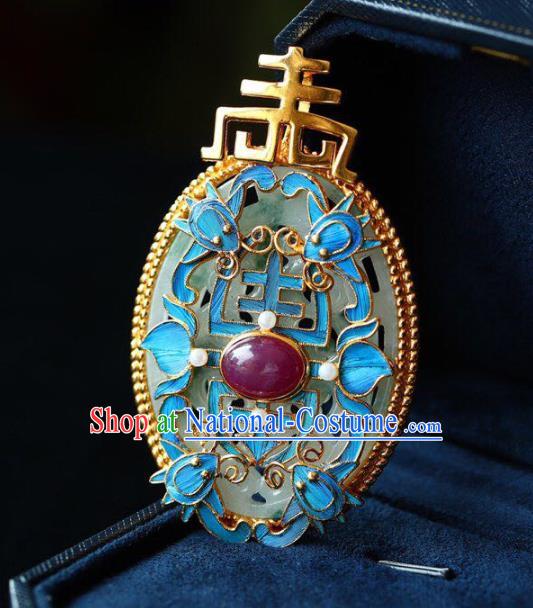 Chinese Classical Jade Necklet Pendant Handmade Accessories National Ruby Necklace