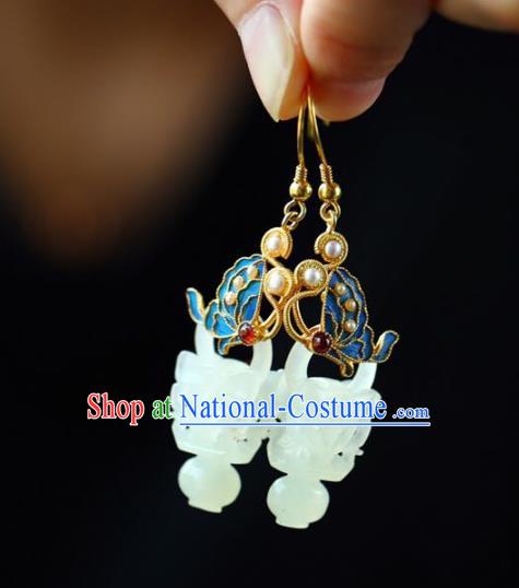 Handmade China Jade Vase Eardrop Jewelry Traditional Cheongsam Pearls Accessories National Butterfly Earrings