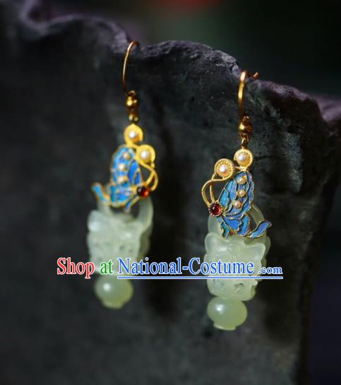 Handmade China Jade Vase Eardrop Jewelry Traditional Cheongsam Pearls Accessories National Butterfly Earrings