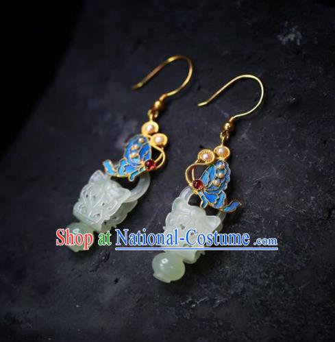 Handmade China Jade Vase Eardrop Jewelry Traditional Cheongsam Pearls Accessories National Butterfly Earrings