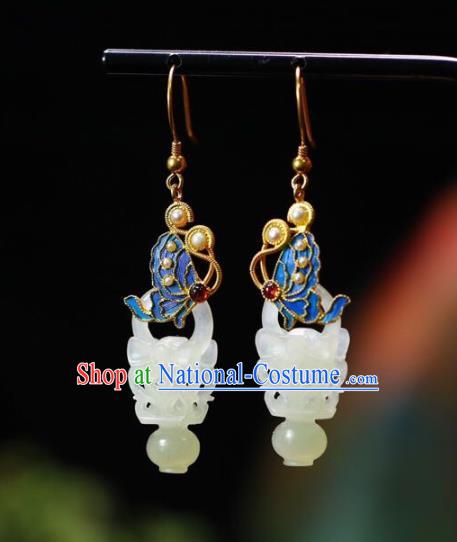 Handmade China Jade Vase Eardrop Jewelry Traditional Cheongsam Pearls Accessories National Butterfly Earrings