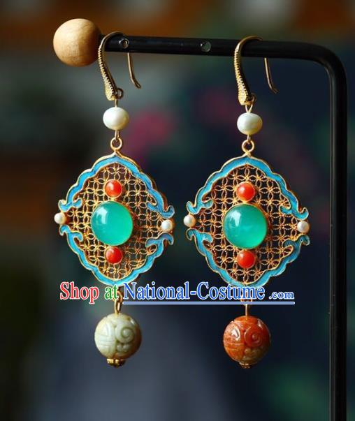 Handmade China Jadeite Eardrop Jewelry Traditional Qing Dynasty Accessories National Cheongsam Earrings