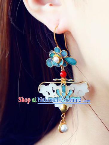 Handmade China Pearls Eardrop Jewelry Traditional Qing Dynasty Accessories National Cheongsam Jade Earrings