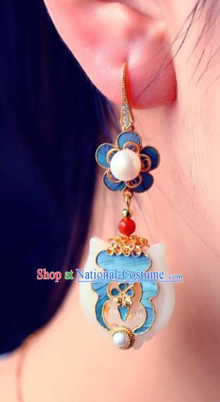 Handmade China Eardrop Jewelry Traditional Pearls Accessories National Cheongsam White Jade Earrings