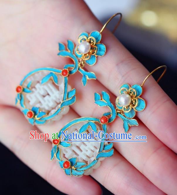 Handmade China Wedding Eardrop Jewelry Traditional Accessories National Cheongsam Jade Earrings