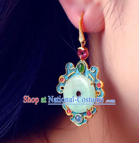 Handmade China Jade Blueing Eardrop Jewelry Traditional Accessories National Cheongsam Gems Earrings