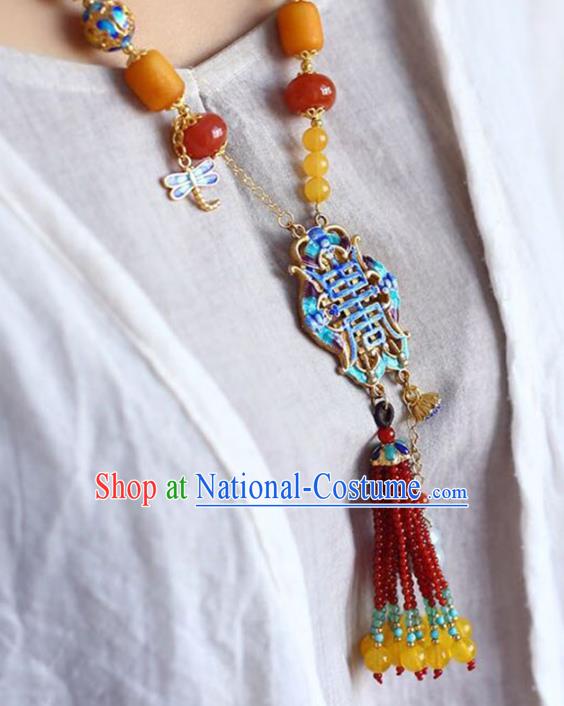 Chinese Classical Cloisonne Necklet Pendant Handmade Accessories National Beeswax Necklace