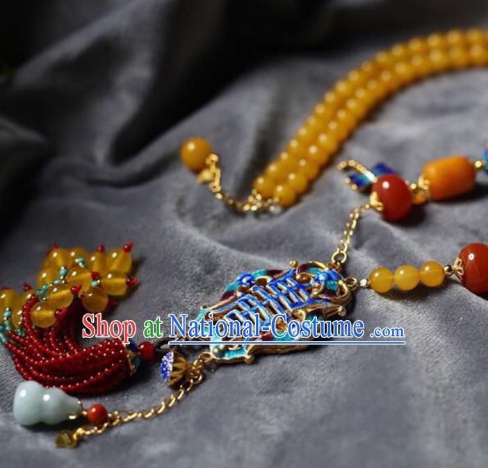 Chinese Classical Cloisonne Necklet Pendant Handmade Accessories National Beeswax Necklace