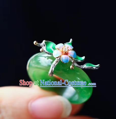 Chinese National Blueing Flower Ring Jewelry Traditional Handmade Silver Jade Circlet Accessories