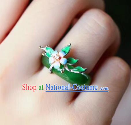 Chinese National Blueing Flower Ring Jewelry Traditional Handmade Silver Jade Circlet Accessories