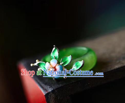 Chinese National Blueing Flower Ring Jewelry Traditional Handmade Silver Jade Circlet Accessories