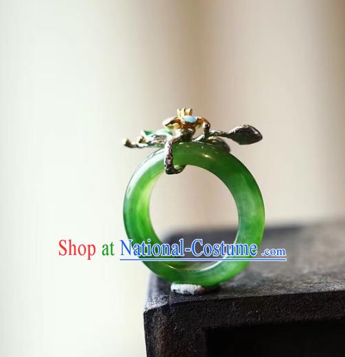 Chinese National Blueing Flower Ring Jewelry Traditional Handmade Silver Jade Circlet Accessories