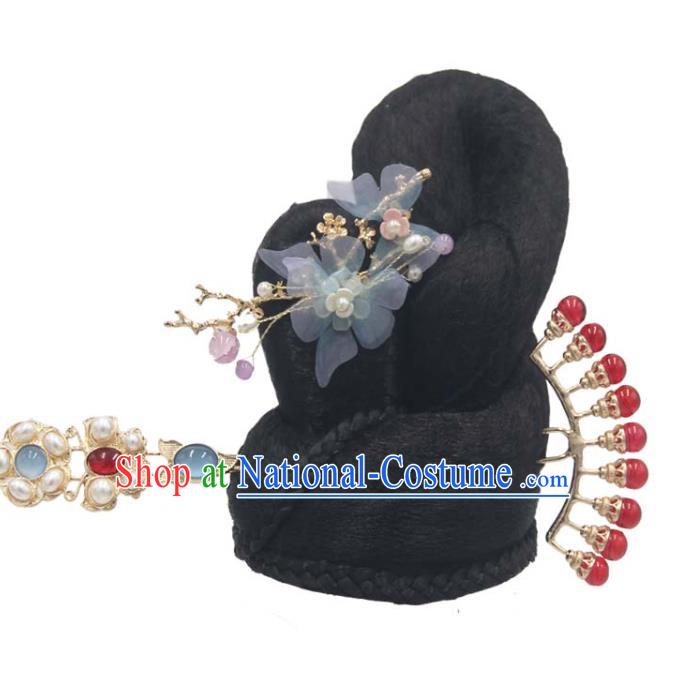 Chinese Classical Dance Wigs Chignon and Hair Accessories Traditional Flying Apsaras Dance Headwear