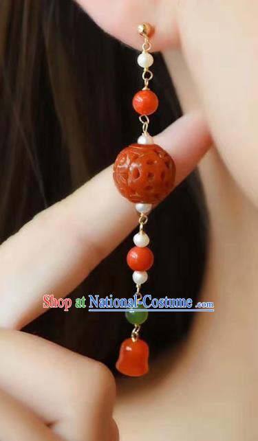 Handmade China National Agate Earrings Traditional Pearls Accessories Cheongsam Eardrop Jewelry