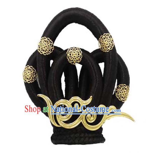 Chinese Ancient Palace Dance Hair Chignon and Hair Accessories Traditional Tang Dynasty Princess Wigs