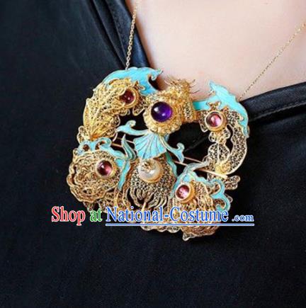 Chinese National Classical Filigree Brooch Accessories Handmade Amethyst Necklet Pendant